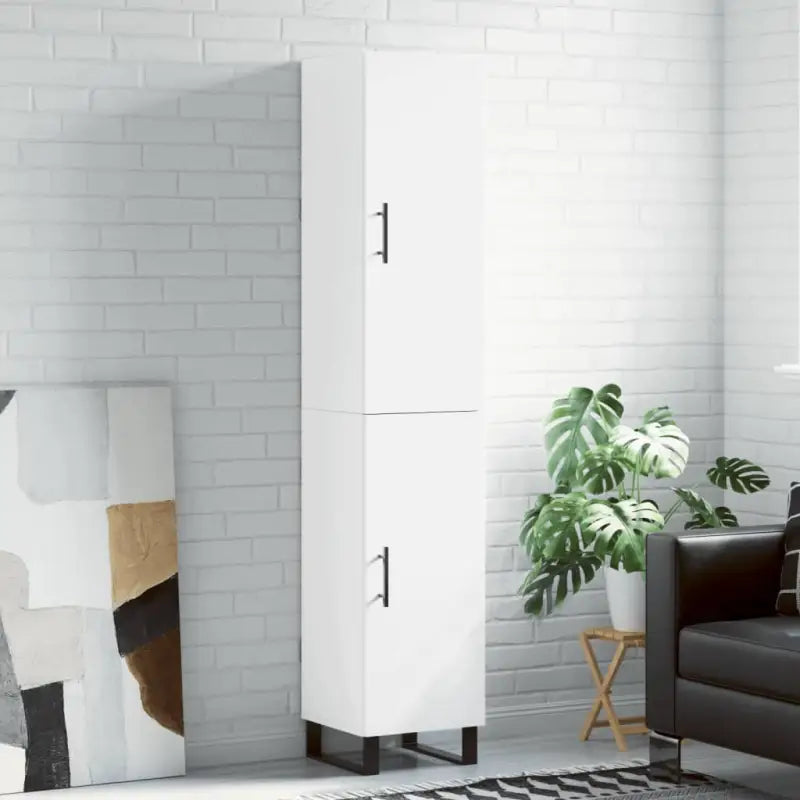 Trendy hoge kast in bewerkt hout met duurzame en stabiele kwaliteit - Wit / 1 / 1 deur - Dressoirs & buffetkasten