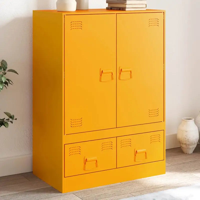 Trendy hoge kast met koudgewalst staal en unieke charme - Mosterdgeel / 1 - Dressoirs & buffetkasten