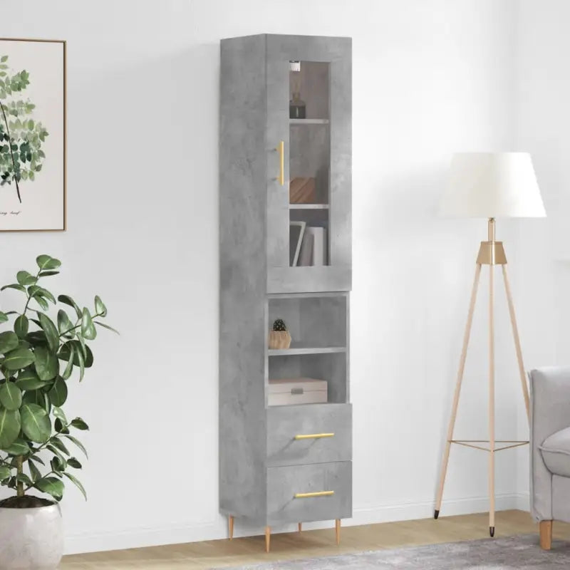 Trendy hoge kast van bewerkt hout met duurzame charme - Betongrijs / 1 / 2 lades 2 schappen - Dressoirs & buffetkasten