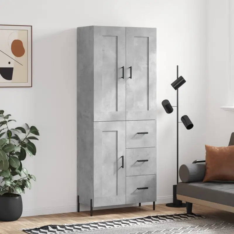 Trendy hoge kast van bewerkt hout met duurzame charme - Betongrijs / 1 / 1 houten deur 3 lades - Dressoirs &