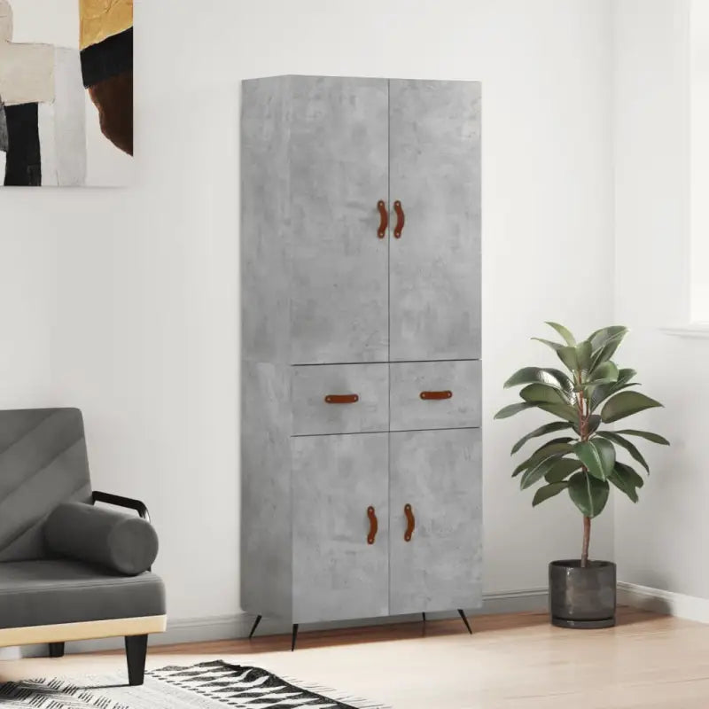 Trendy hoge kast van bewerkt hout met duurzame charme - Betongrijs / 1 / 2 deuren 2 lades - Dressoirs & buffetkasten