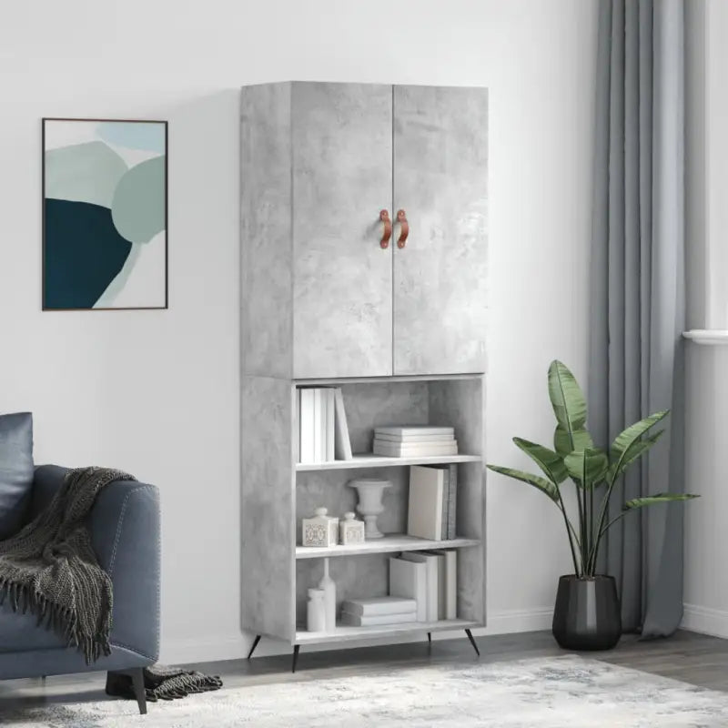 Trendy hoge kast van bewerkt hout met duurzame charme - Betongrijs / 1 / 3 schappen - Dressoirs & buffetkasten