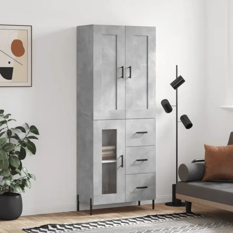 Trendy hoge kast van bewerkt hout met duurzame charme - Betongrijs / 1 / 1 glazen deur 3 lades - Dressoirs &