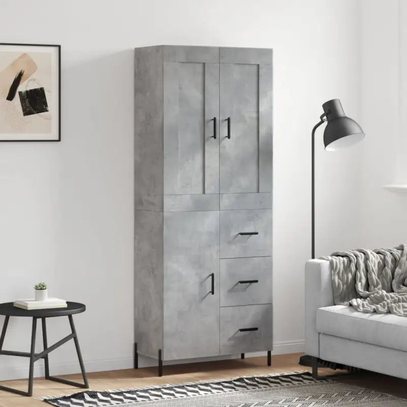 Trendy hoge kast van bewerkt hout met duurzame charme - Betongrijs / 1 / 1 deur 3 lades - Dressoirs & buffetkasten