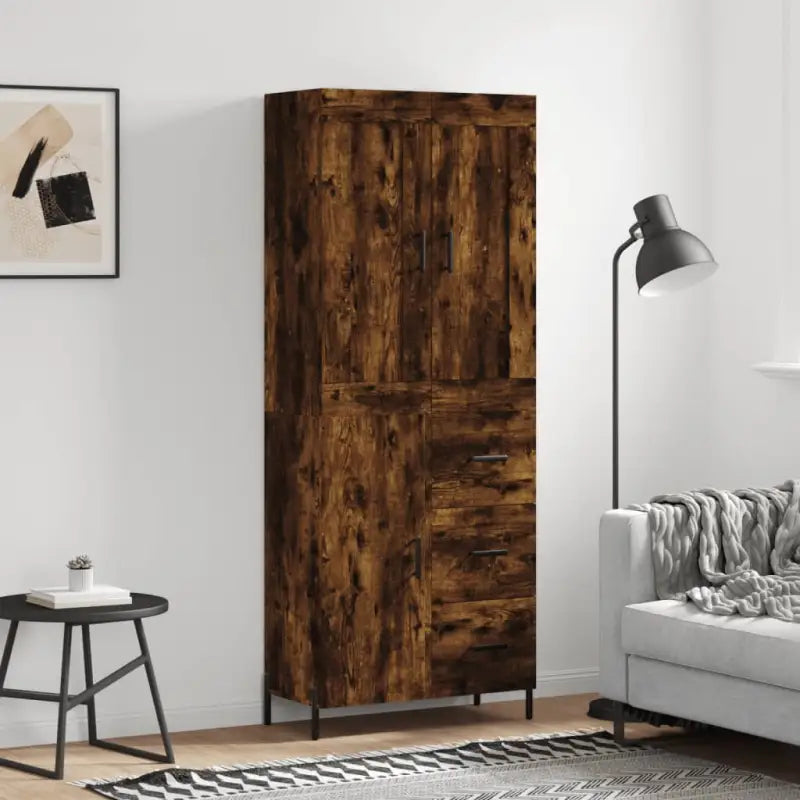 Trendy hoge kast van bewerkt hout met duurzame charme - Gerookt eiken / 1 / 1 deur 3 lades - Dressoirs & buffetkasten