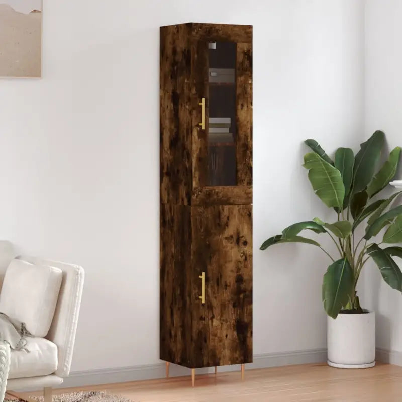 Trendy hoge kast van bewerkt hout met duurzame charme - Gerookt eiken / 1 / 1 deur - Dressoirs & buffetkasten