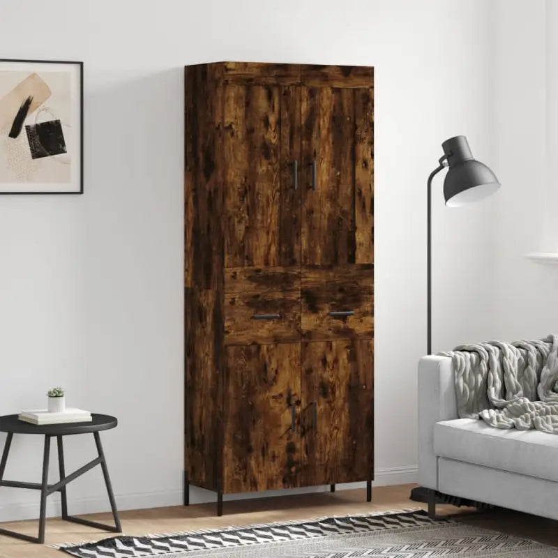 Trendy hoge kast van bewerkt hout met duurzame charme - Gerookt eiken / 1 / 2 deuren 2 lades - Dressoirs & buffetkasten