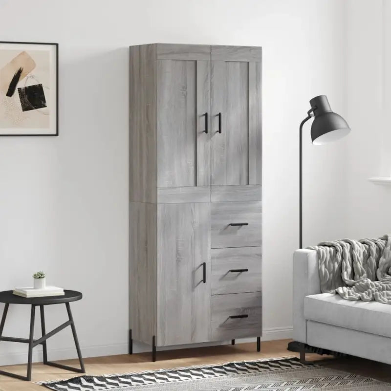 Trendy hoge kast van bewerkt hout met duurzame charme - Grijs sonoma / 1 / 1 deur 3 lades - Dressoirs & buffetkasten