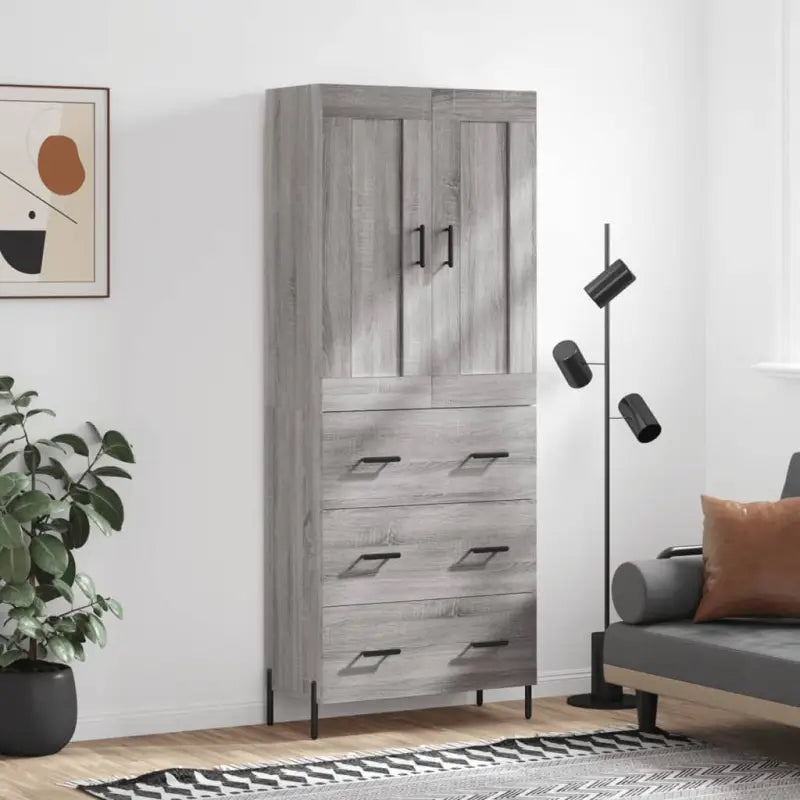 Trendy hoge kast van bewerkt hout met duurzame charme - Grijs sonoma / 1 / 3 lades - Dressoirs & buffetkasten