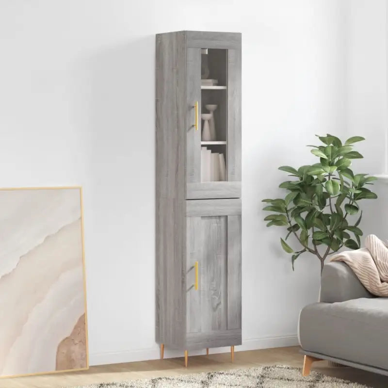 Trendy hoge kast van bewerkt hout met duurzame charme - Grijs sonoma / 1 / 1 houten deur - Dressoirs & buffetkasten