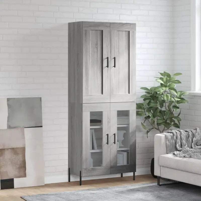 Trendy hoge kast van bewerkt hout met duurzame charme - Grijs sonoma / 1 / 2 glazen deuren - Dressoirs & buffetkasten