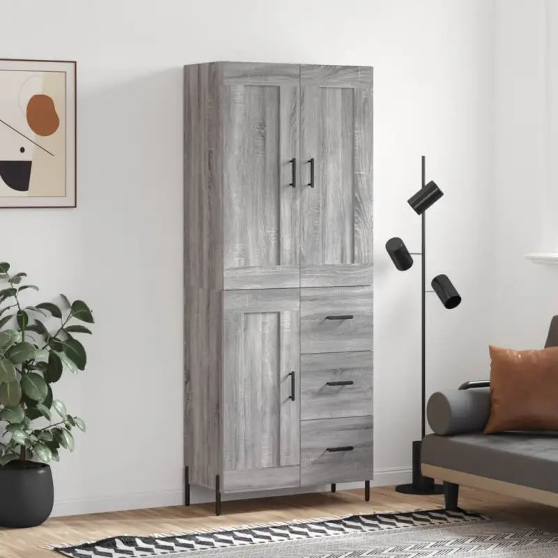 Trendy hoge kast van bewerkt hout met duurzame charme - Grijs sonoma / 1 / 1 houten deur 3 lades - Dressoirs &