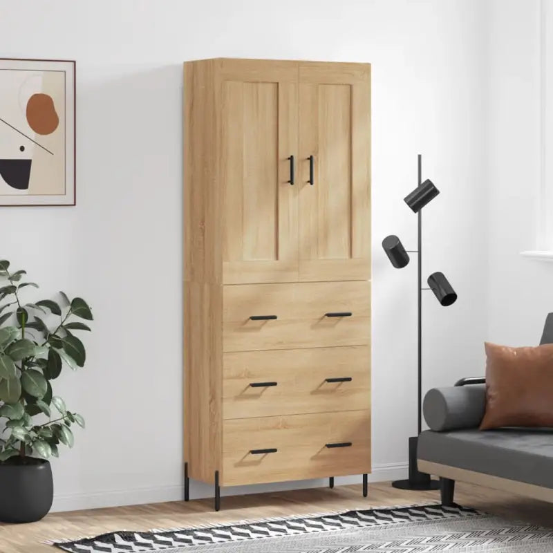 Trendy hoge kast van bewerkt hout met duurzame charme - Sonoma eiken / 1 / 3 lades - Dressoirs & buffetkasten