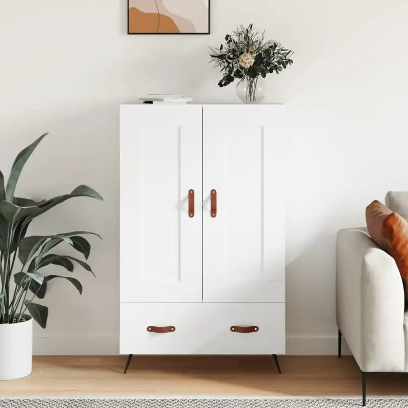 Trendy hoge kast van bewerkt hout met duurzame charme - Wit / 1 - Dressoirs & buffetkasten