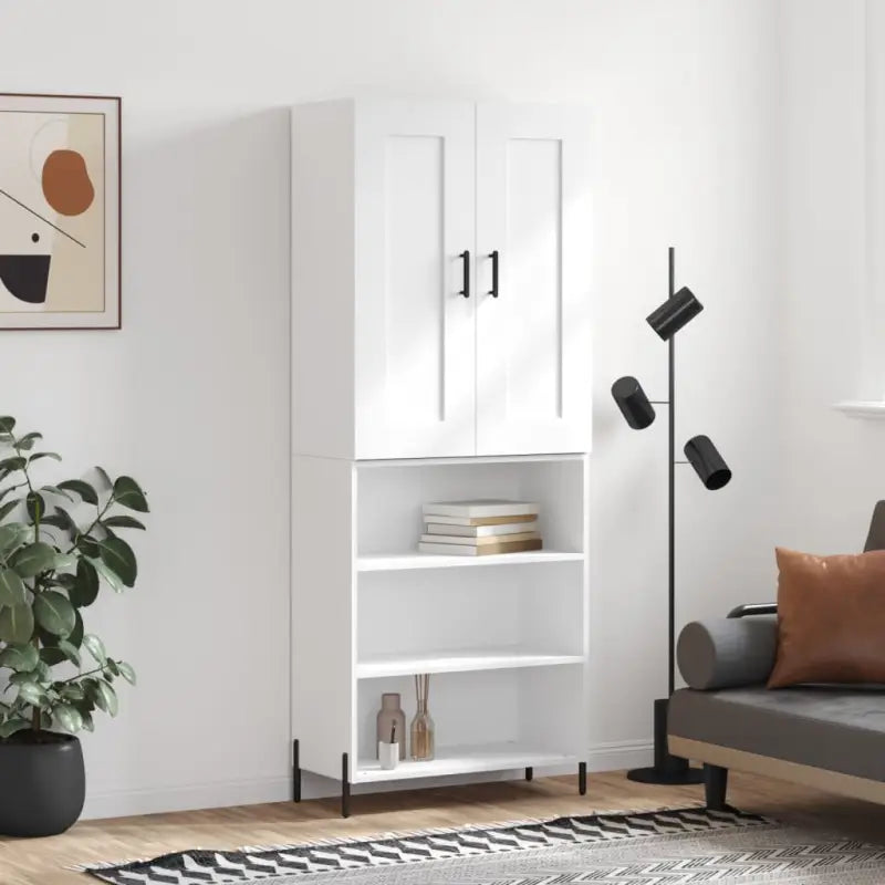 Trendy hoge kast van bewerkt hout met duurzame charme - Wit / 1 / 3 schappen - Dressoirs & buffetkasten