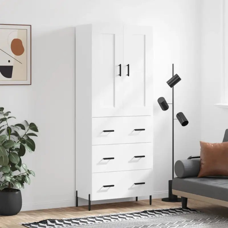 Trendy hoge kast van bewerkt hout met duurzame charme - Wit / 1 / 3 lades - Dressoirs & buffetkasten