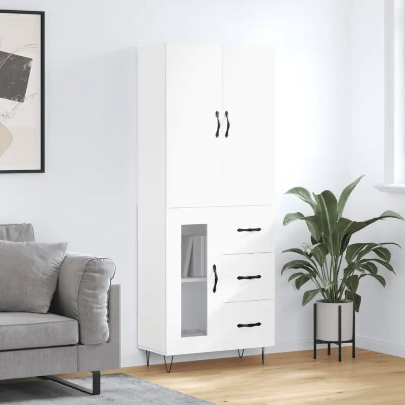 Trendy hoge kast van bewerkt hout met duurzame charme - Wit / 1 / 1 glazen deur 3 lades - Dressoirs & buffetkasten