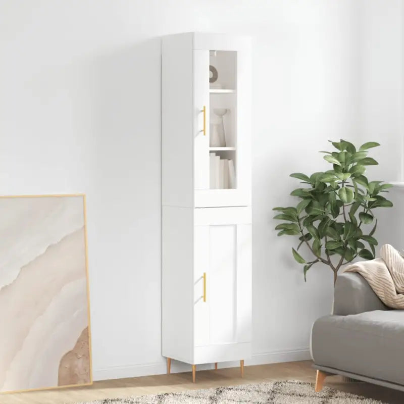 Trendy hoge kast van bewerkt hout met duurzame charme - Wit / 1 / 1 houten deur - Dressoirs & buffetkasten