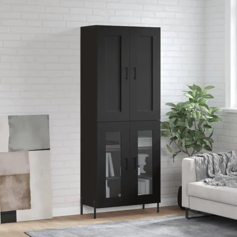Trendy hoge kast van bewerkt hout met duurzame charme - Zwart / 1 / 2 glazen deuren - Dressoirs & buffetkasten