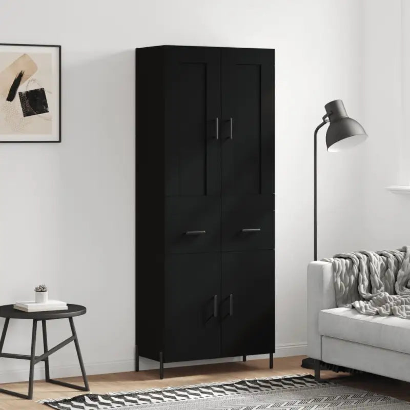 Trendy hoge kast van bewerkt hout met duurzame charme - Zwart / 1 / 2 deuren 2 lades - Dressoirs & buffetkasten