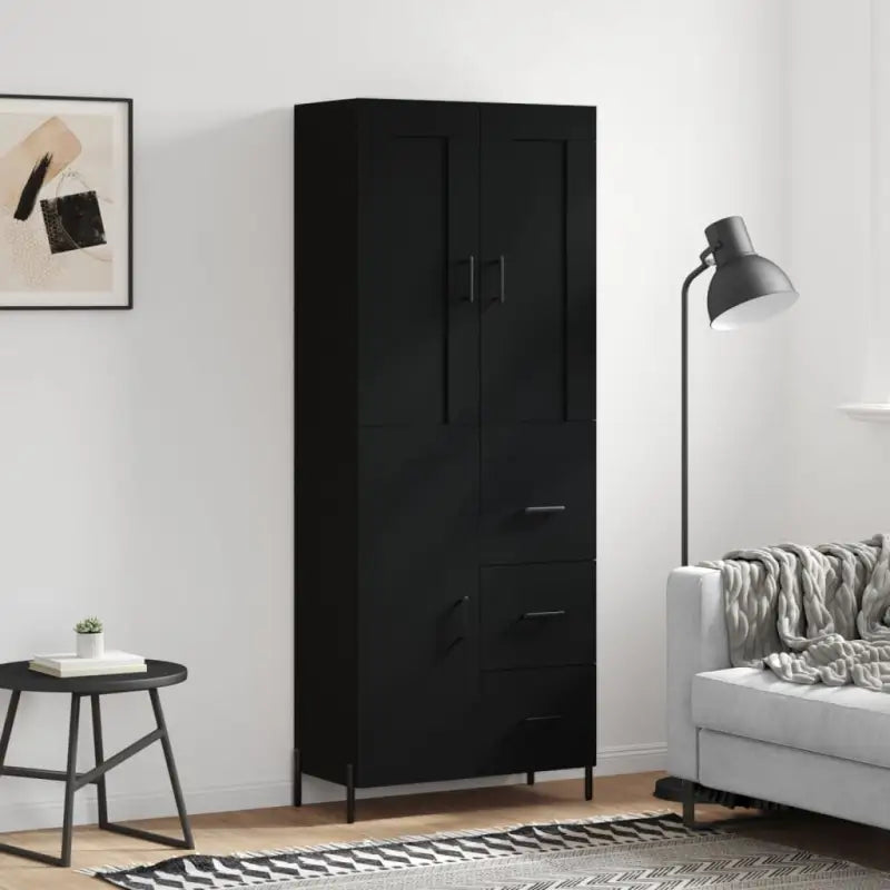 Trendy hoge kast van bewerkt hout met duurzame charme - Zwart / 1 / 1 deur 3 lades - Dressoirs & buffetkasten