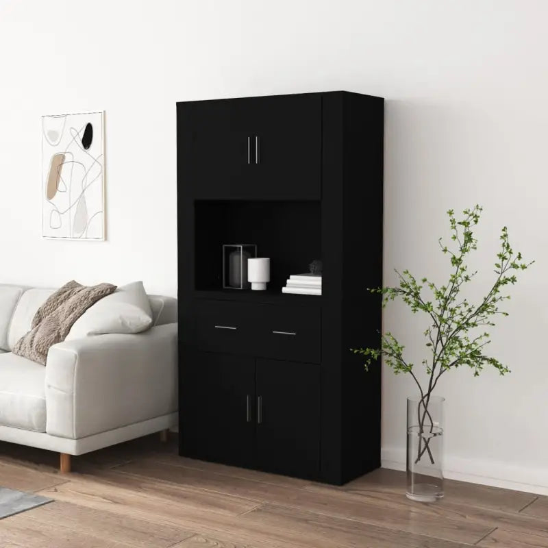 Trendy hoge kast van bewerkt hout met duurzame en stabiele constructie - Zwart / 1 - Dressoirs & buffetkasten