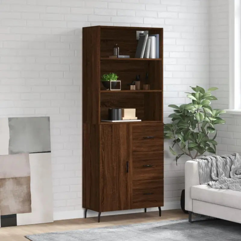 Trendy hoge kast van bewerkt hout met duurzame en stabiele constructie - bruin eikenkleur / 1 / 1 deur 3 lades