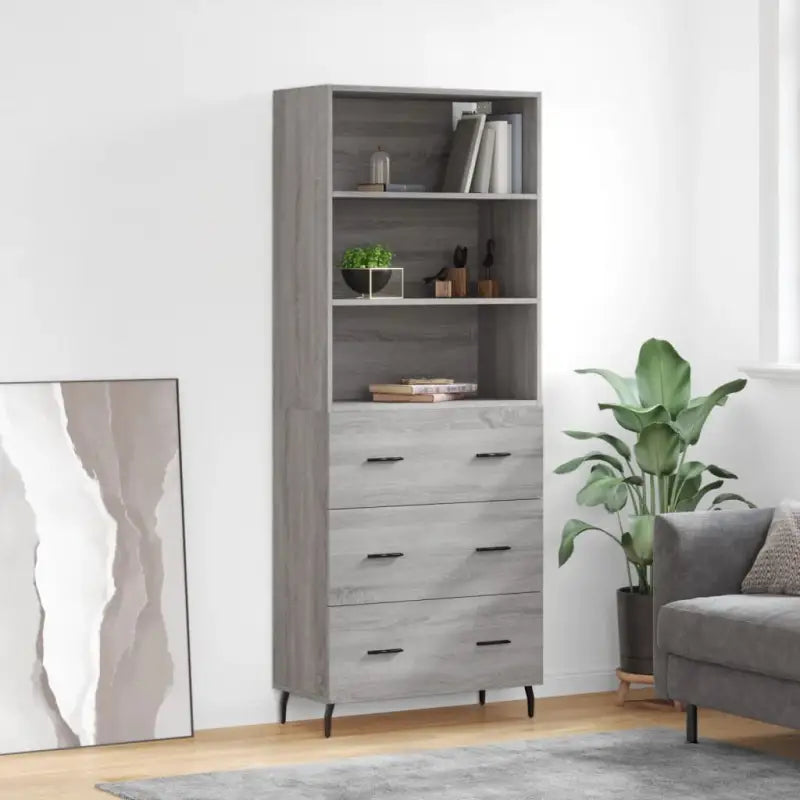 Trendy hoge kast van bewerkt hout met duurzame en stabiele constructie - Grijs sonoma / 1 / 3 lades - Dressoirs &