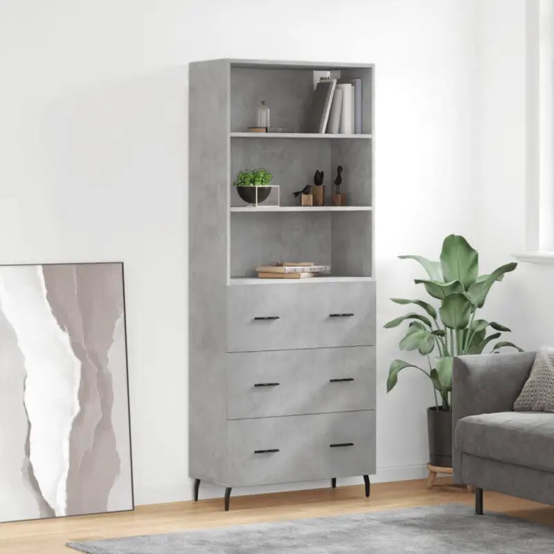 Trendy hoge kast van bewerkt hout met duurzame en stabiele constructie - Betongrijs / 1 / 3 lades - Dressoirs &