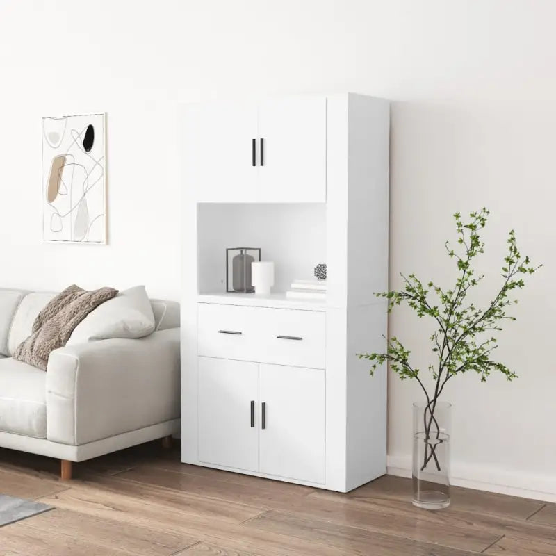 Trendy hoge kast van bewerkt hout met duurzame en stabiele constructie - Wit / 1 - Dressoirs & buffetkasten