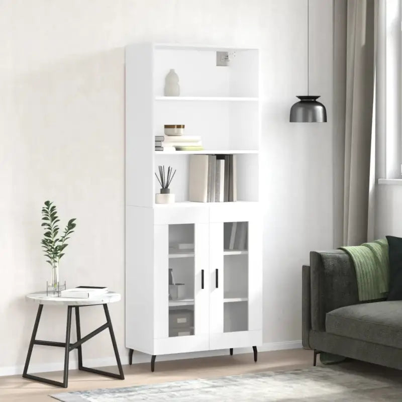 Trendy hoge kast van bewerkt hout met duurzame en stabiele constructie - Wit / 1 / 2 glazen deuren - Dressoirs &