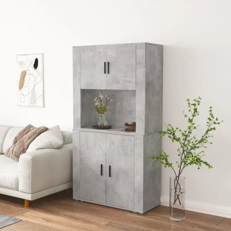 Trendy hoge kast van bewerkt hout met duurzame en stabiele kwaliteit - Betongrijs / 1 - Dressoirs & buffetkasten