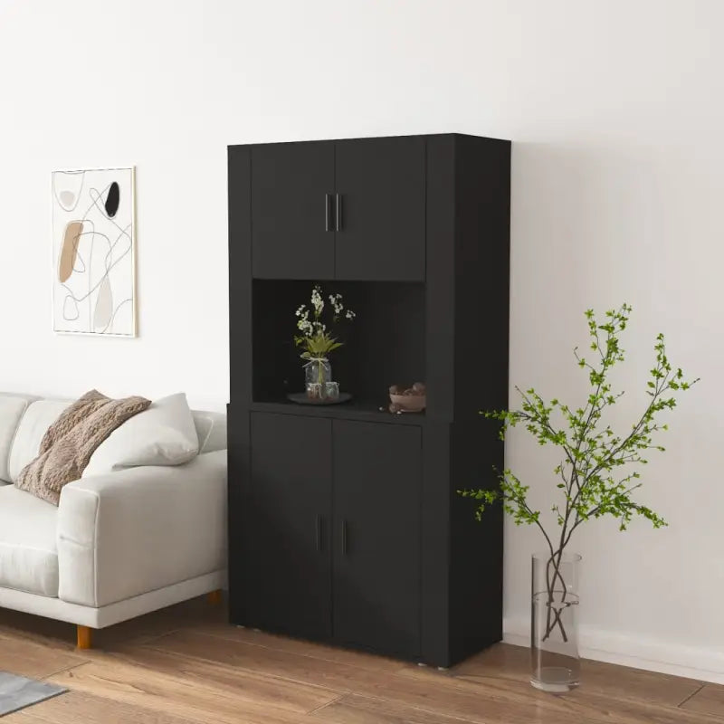 Trendy hoge kast van bewerkt hout met duurzame en stabiele kwaliteit - Zwart / 1 - Dressoirs & buffetkasten
