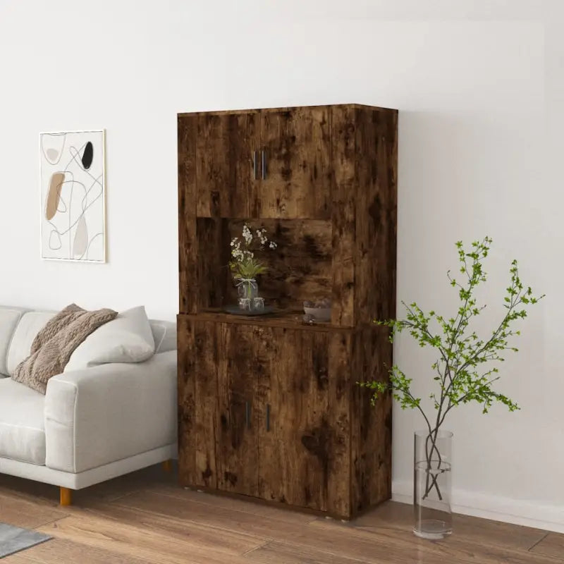 Trendy hoge kast van bewerkt hout met duurzame en stabiele kwaliteit - Gerookt eiken / 1 - Dressoirs & buffetkasten
