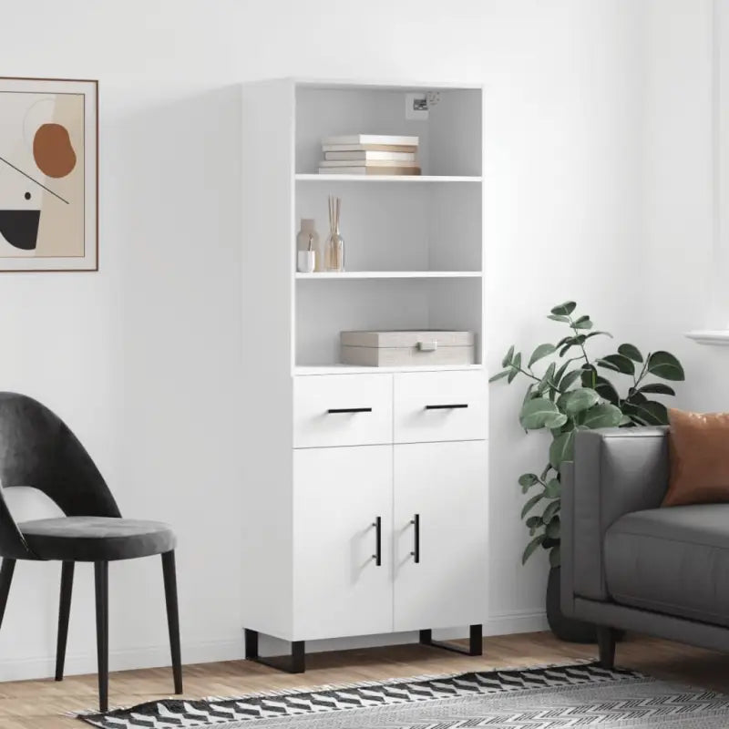Trendy hoge kast van bewerkt hout met duurzame kwaliteit - Wit / 1 / 2 deuren 2 lades - Dressoirs & buffetkasten