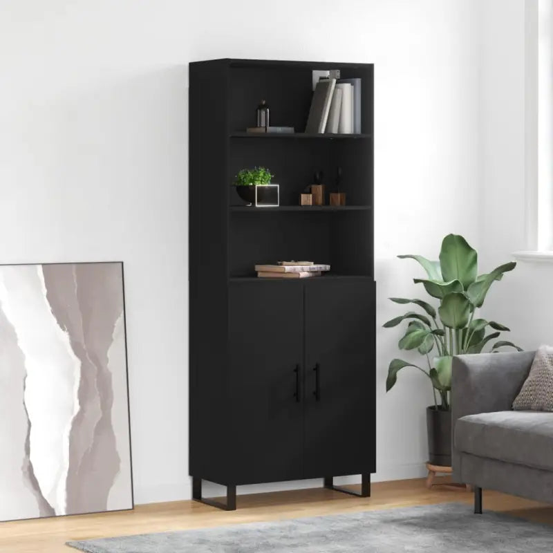 Trendy hoge kast van bewerkt hout met duurzame kwaliteit - Zwart / 1 / 2 deuren - Dressoirs & buffetkasten