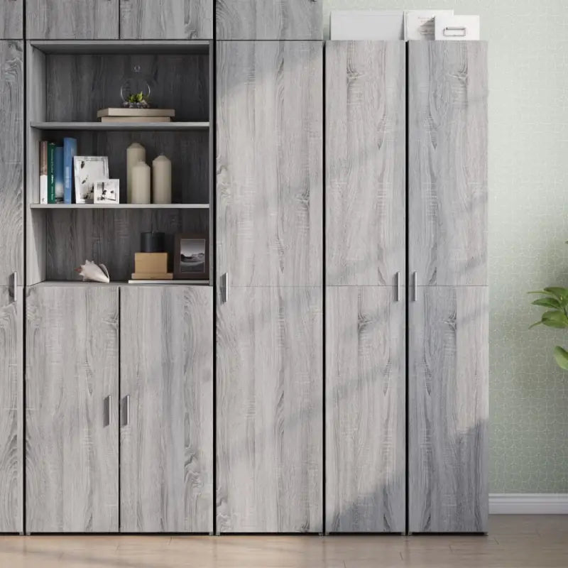 Trendy hoge kast van bewerkt hout met elegante uitstraling - Grijs sonoma / 1 - Dressoirs & buffetkasten