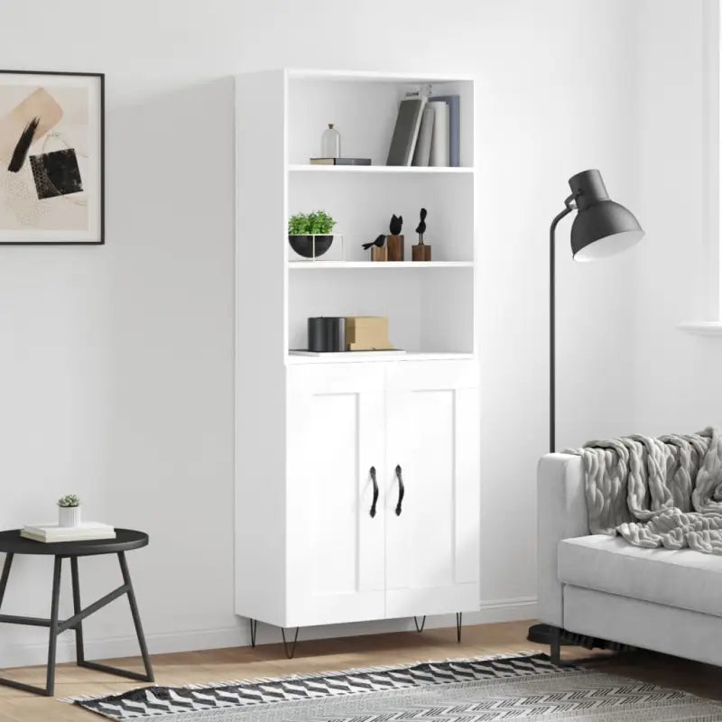 Trendy hoge kast van duurzaam bewerkt hout met charmante uitstraling - Wit / 1 / 2 houten deuren - Dressoirs &
