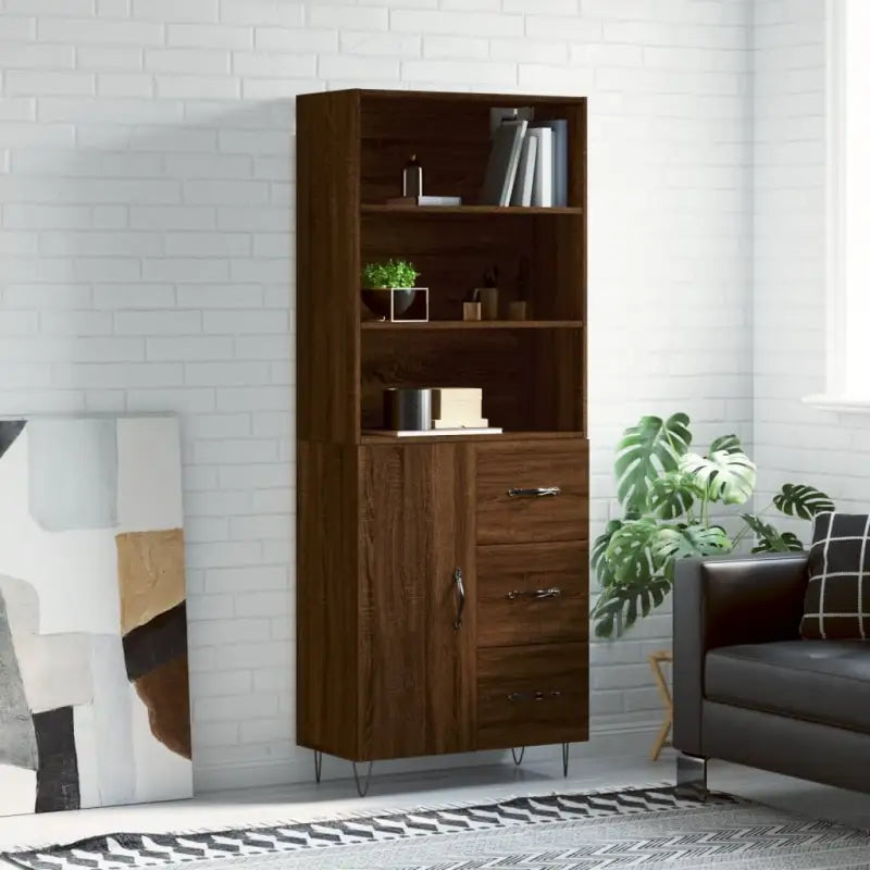 Trendy hoge kast van duurzaam bewerkt hout met charmante uitstraling - bruin eikenkleur / 1 / 1 deur 3 lades
