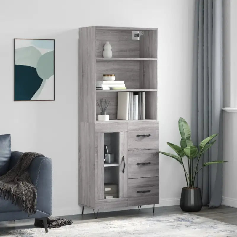 Trendy hoge kast van duurzaam bewerkt hout met charmante uitstraling - Grijs sonoma / 1 / 1 glazen deur 3 lades
