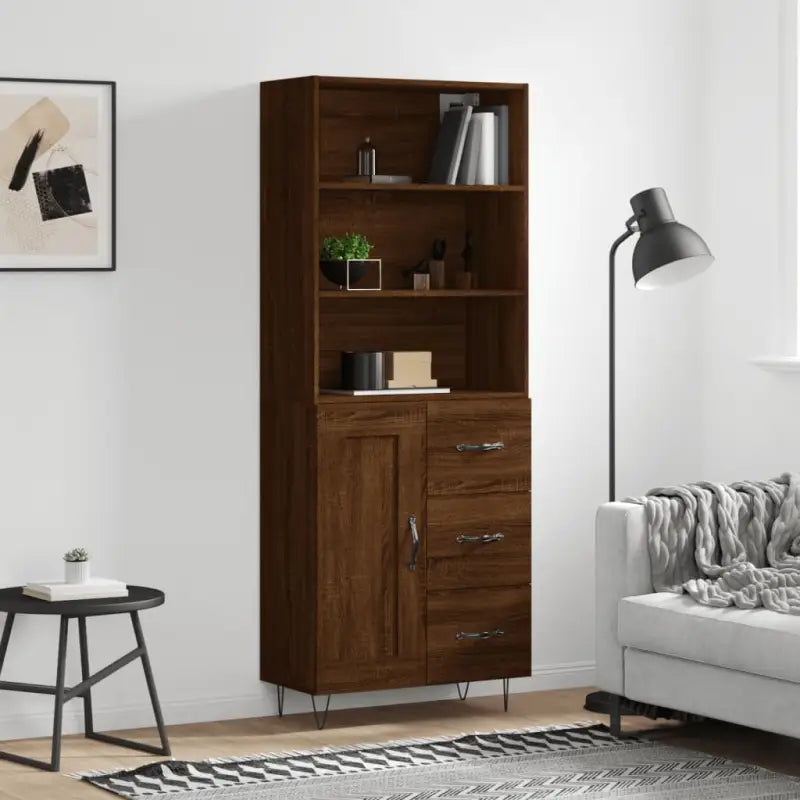 Trendy hoge kast van duurzaam bewerkt hout met charmante uitstraling - bruin eikenkleur / 1 / 1 houten deur 3 lades