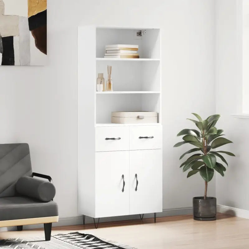 Trendy hoge kast van duurzaam bewerkt hout met charmante uitstraling - Wit / 1 / 2 deuren 2 lades - Dressoirs &