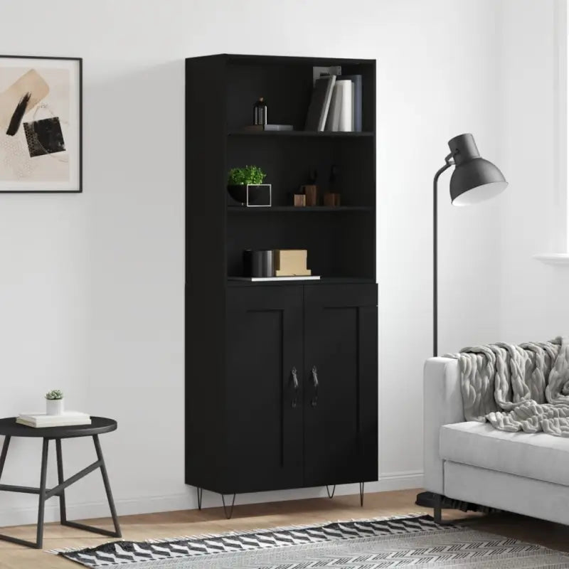 Trendy hoge kast van duurzaam bewerkt hout met charmante uitstraling - Zwart / 1 / 2 houten deuren - Dressoirs &