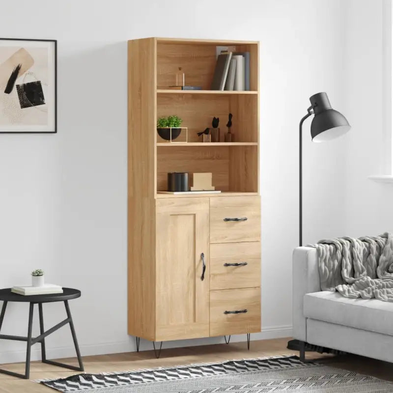 Trendy hoge kast van duurzaam bewerkt hout met charmante uitstraling - Sonoma eiken / 1 / 1 houten deur 3 lades