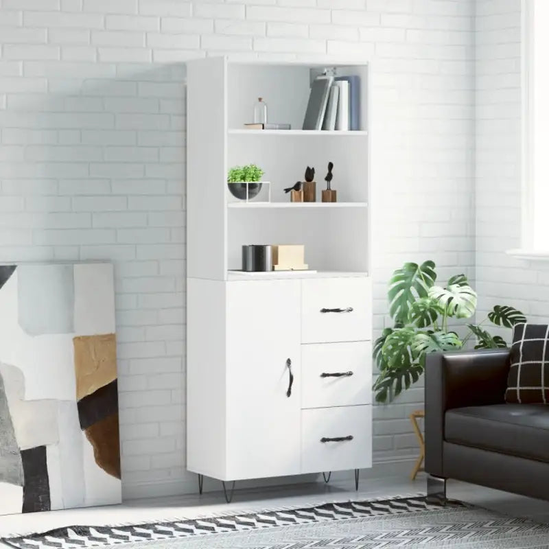 Trendy hoge kast van duurzaam bewerkt hout met charmante uitstraling - Wit / 1 / 1 deur 3 lades - Dressoirs &
