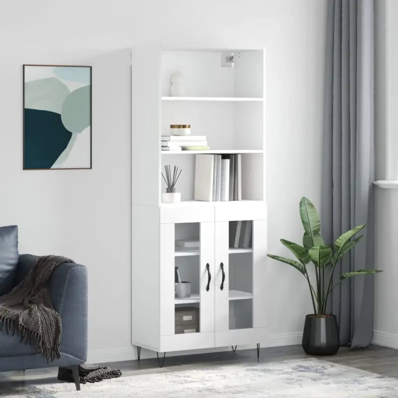 Trendy hoge kast van duurzaam bewerkt hout met charmante uitstraling - Wit / 1 / 2 glazen deuren - Dressoirs &