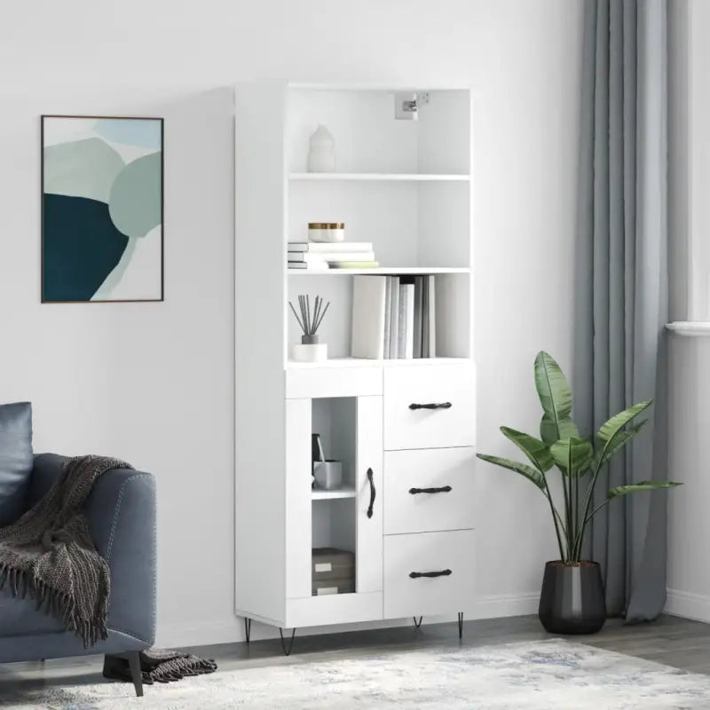 Trendy hoge kast van duurzaam bewerkt hout met charmante uitstraling - Wit / 1 / 1 glazen deur 3 lades - Dressoirs &
