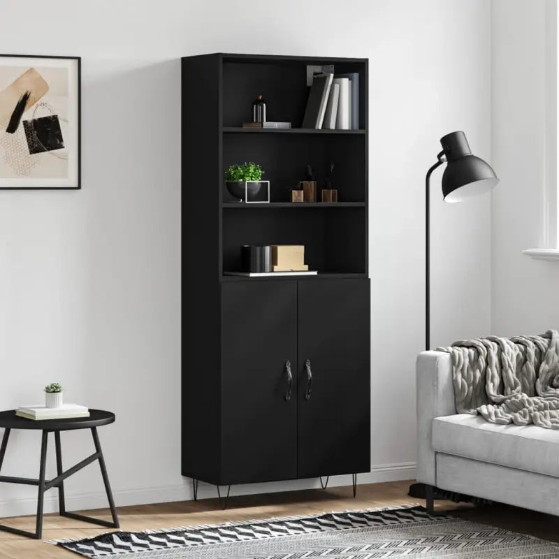 Trendy hoge kast van duurzaam bewerkt hout met charmante uitstraling - Zwart / 1 / 2 deuren - Dressoirs & buffetkasten