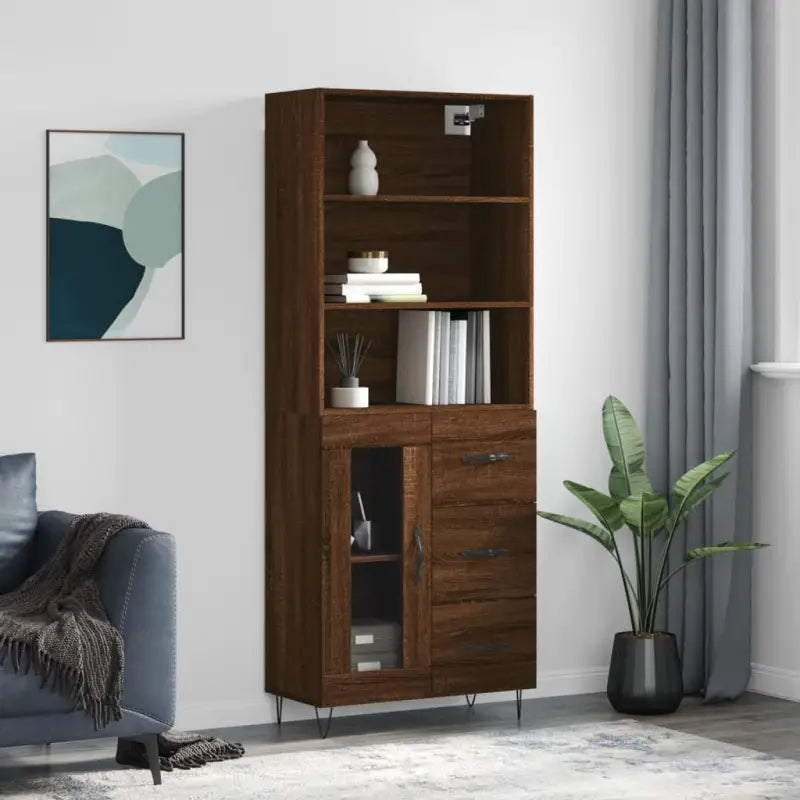 Trendy hoge kast van duurzaam bewerkt hout met charmante uitstraling - bruin eikenkleur / 1 / 1 glazen deur 3 lades