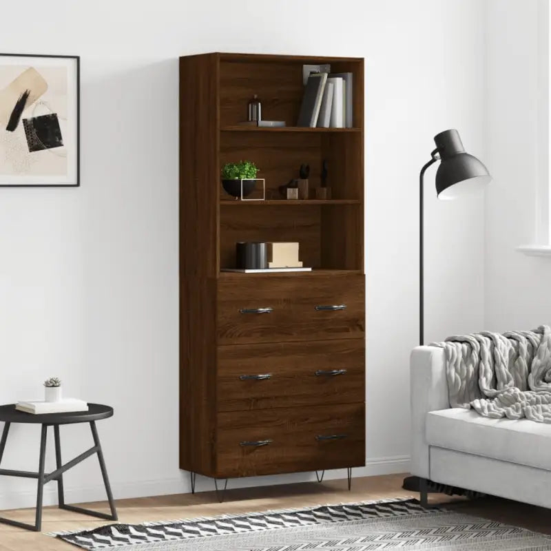 Trendy hoge kast van duurzaam bewerkt hout met charmante uitstraling - bruin eikenkleur / 1 / 3 lades - Dressoirs &